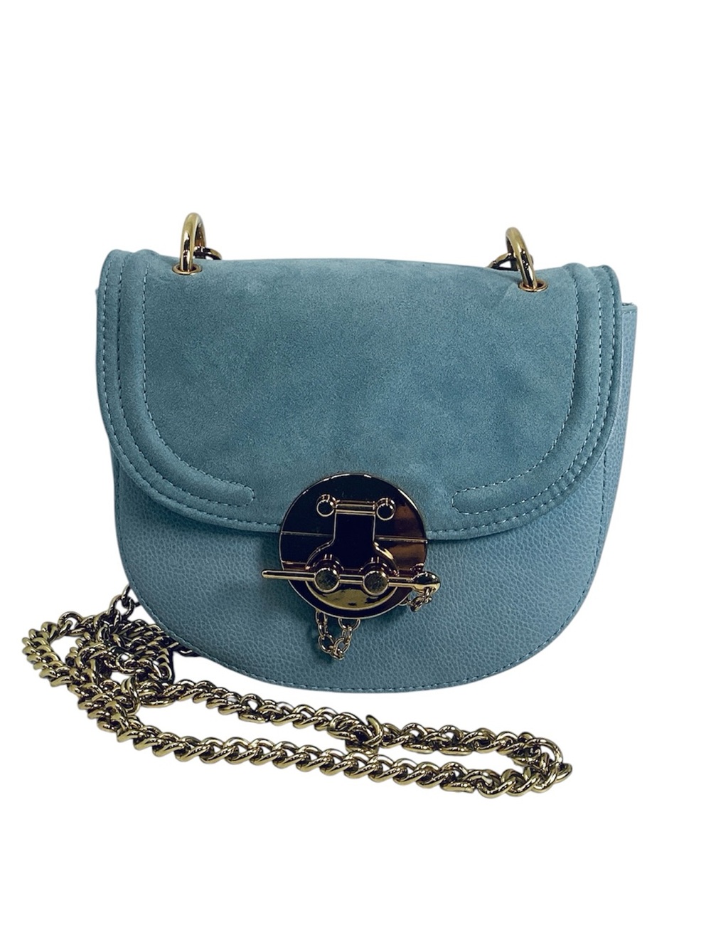 Teal Crossbody Bag with Gold Chain